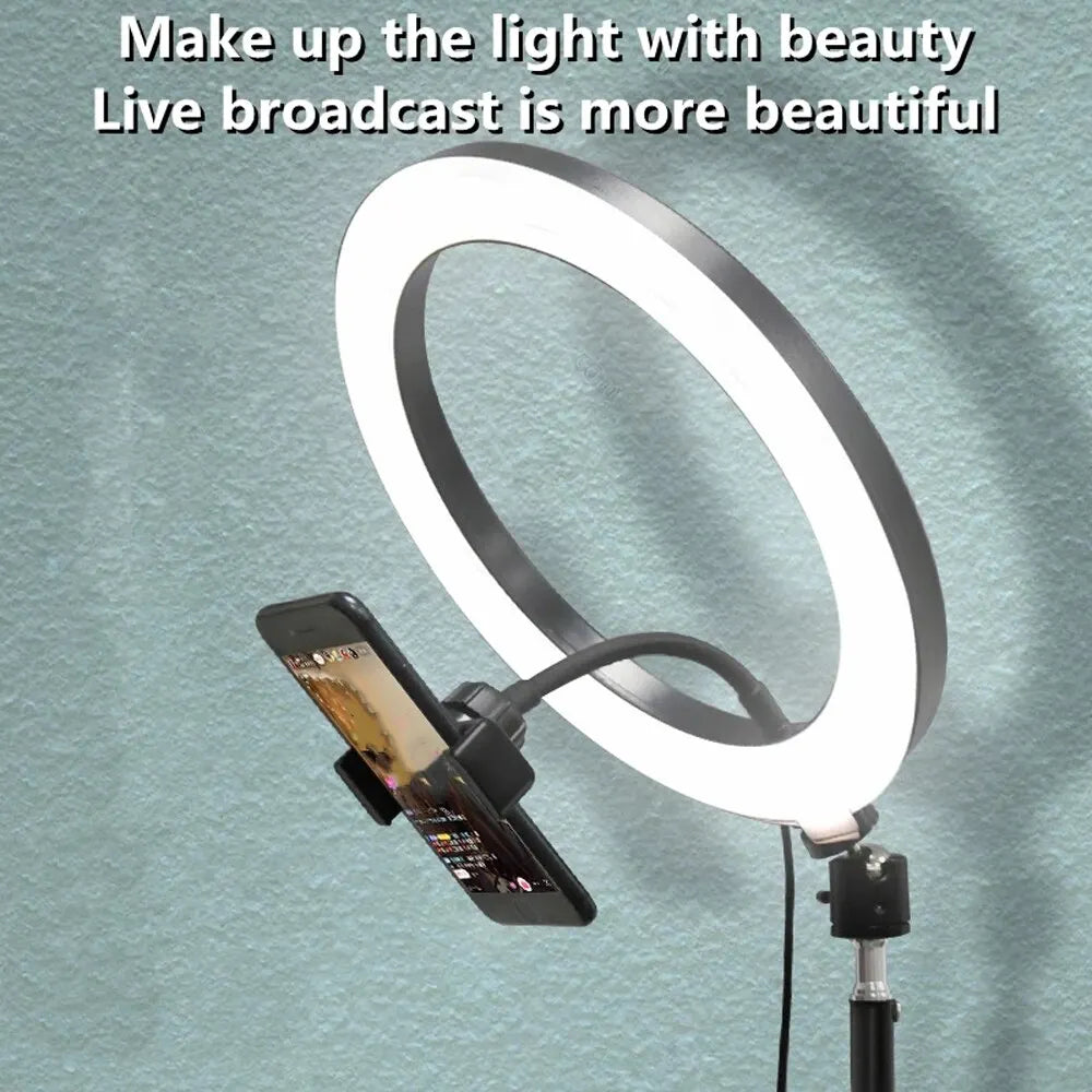 "Capture Perfect Selfies with our 10-Inch Selfie Ring Light - The Ultimate LED Ring Lamp for Stunning Photos and Live Broadcasts!"