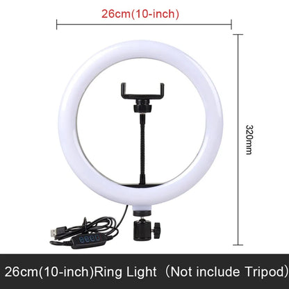 "Capture Perfect Selfies with our 10-Inch Selfie Ring Light - The Ultimate LED Ring Lamp for Stunning Photos and Live Broadcasts!"