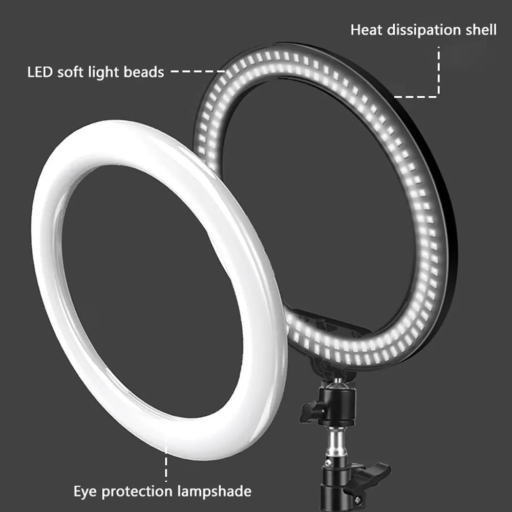 "Capture Perfect Selfies with our 10-Inch Selfie Ring Light - The Ultimate LED Ring Lamp for Stunning Photos and Live Broadcasts!"